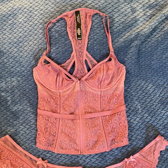 Victoria’s Secret 3 piece set long line bra bikini panties & thong 32C XS mauve - Picture 4 of 10